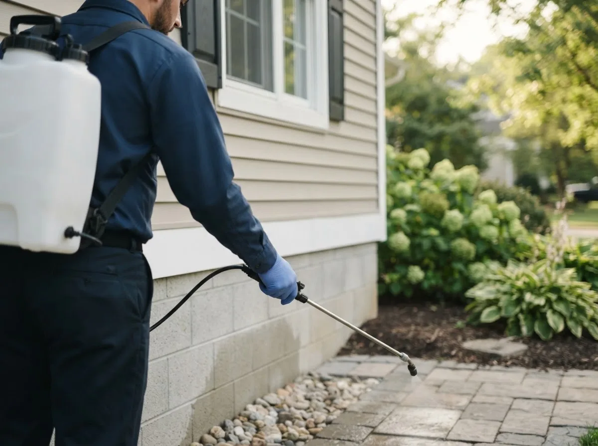 Pest control technician inspecting a home in New Franken, WI